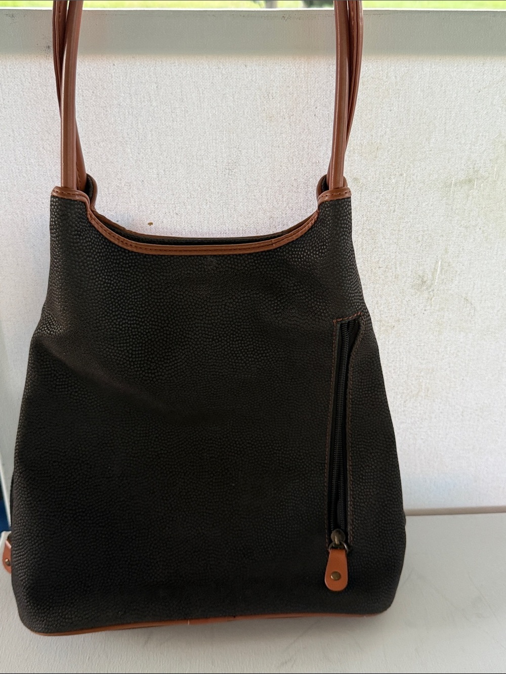 Black Shoulder Bag with Brown Trim - Sleek Everyday Carry